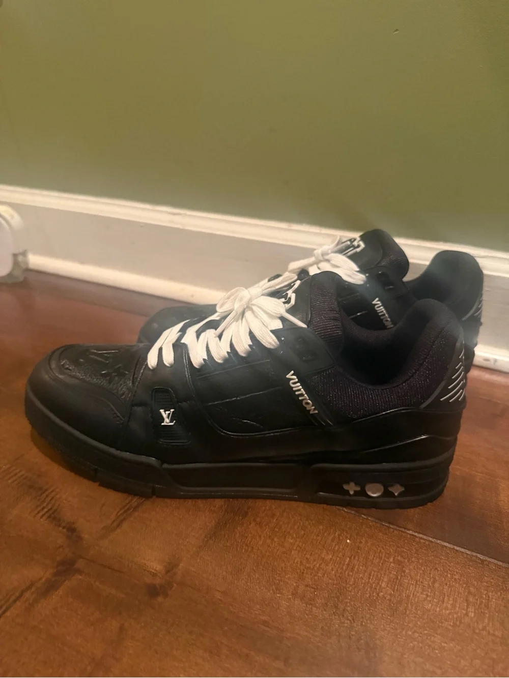Louis Vuitton Black Leather Sneakers with White Laces